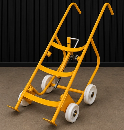 Industrial Four Wheel Drum Trolley Side View